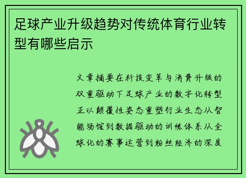 足球产业升级趋势对传统体育行业转型有哪些启示